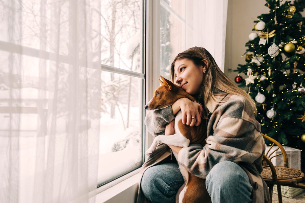 Hund ved juletræ